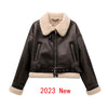 2023 New Woman'S Fashion Thick Warm Faux Shearling Jacket Coat Vintage Long Sleeve Belt Hem Female Outerw