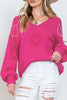 Pearl Trim Heart V-Neck Sweater