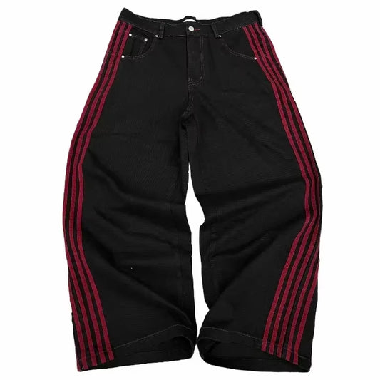 Y2K Baggy Jeans High Quality Embroidered Striped Harajuku Sweatpants Men Women Hip Hop Streetwear Casual Wide Leg Denim Pants