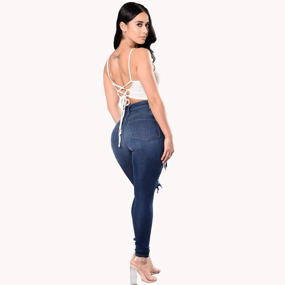 2023 Autumn High Waist Ripped Jeans for Women Fashion Stretch Skinny Denim Pencil Pants Casual Slim Trousers S-3XL