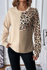 Pale Khaki Leopard Colorblock Waffle Knit Top