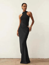 Satin Sexy Hollow Out Women Maxi Dress Black Sleeveless High Waist Dress Female Autumn Skinny Elegant Party Clubwear