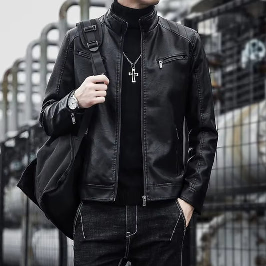 Men Leather Suit Jacket Men Slim Fit Short Coat Men Fashion Leather Jacket Streetwear Casual Blazer Jackets Male Outerwear