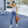 Spring & Fall Vintage Blue Ripped Jeans for Women Stretchy Slim Fit Denim Pants Female'S Casual Streetwear