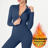 Warm Longsleeve Jumpsuts Women Thickened Sport Overalls Gym Set Zipper Fitness Bodysuits Winter Jumpsuit Workout Tracksuit