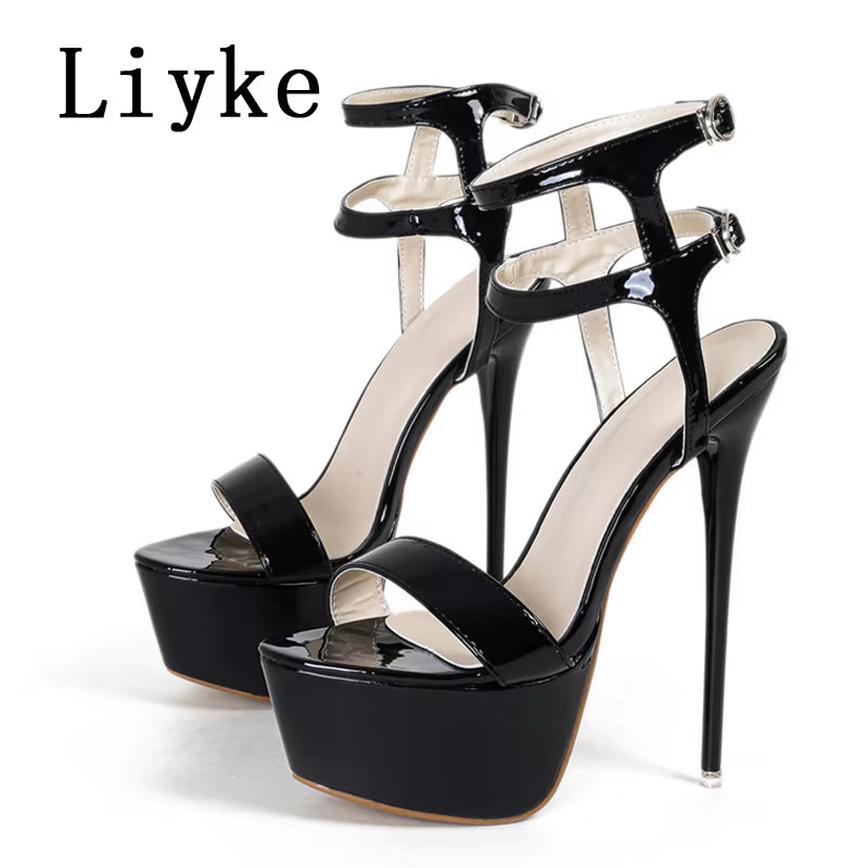 Sexy Red High Heels Platform Sandals for Women Fashion Double Buckle Strap Open Toe Wedding Banquet Shoes Big Size 45 46