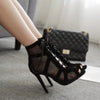 New Fashion Show Black Net Fabric Cross Strap Sexy High Heel Sandals Woman Shoes Pumps Lace-Up Peep Toe Sandals Casual Mesh