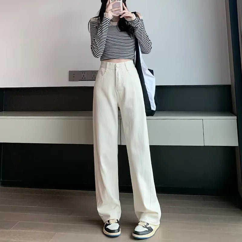 High Waisted Jeans Y2K Fashion Women Clothing Blue Black Straight Leg Denim Pants Trousers Mom Jean Baggy Trousers Tall