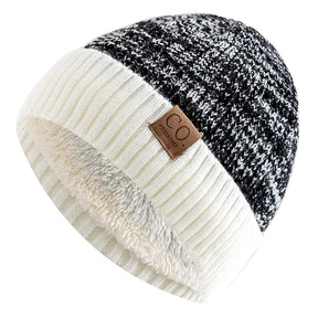 New Unisex Two-Tone Winter Hats Add Fur Lined Men and Women Fashion Warm Beanie Cap Casual Winter Knitted Hats