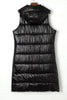 Black Hooded Long Quilted Vest Coat