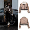 2024 TRAF New Synthetic Sheepskin Women'S Coat Thickened Thermal Bomber Jacket Y2K Lapel Vintage Winter Fashion