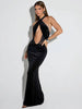 Halter Hollow Out Sexy Maxi Dress for Women Gown Black Sleeveless Backless Bodycon Club Evening Long Dress Elegant