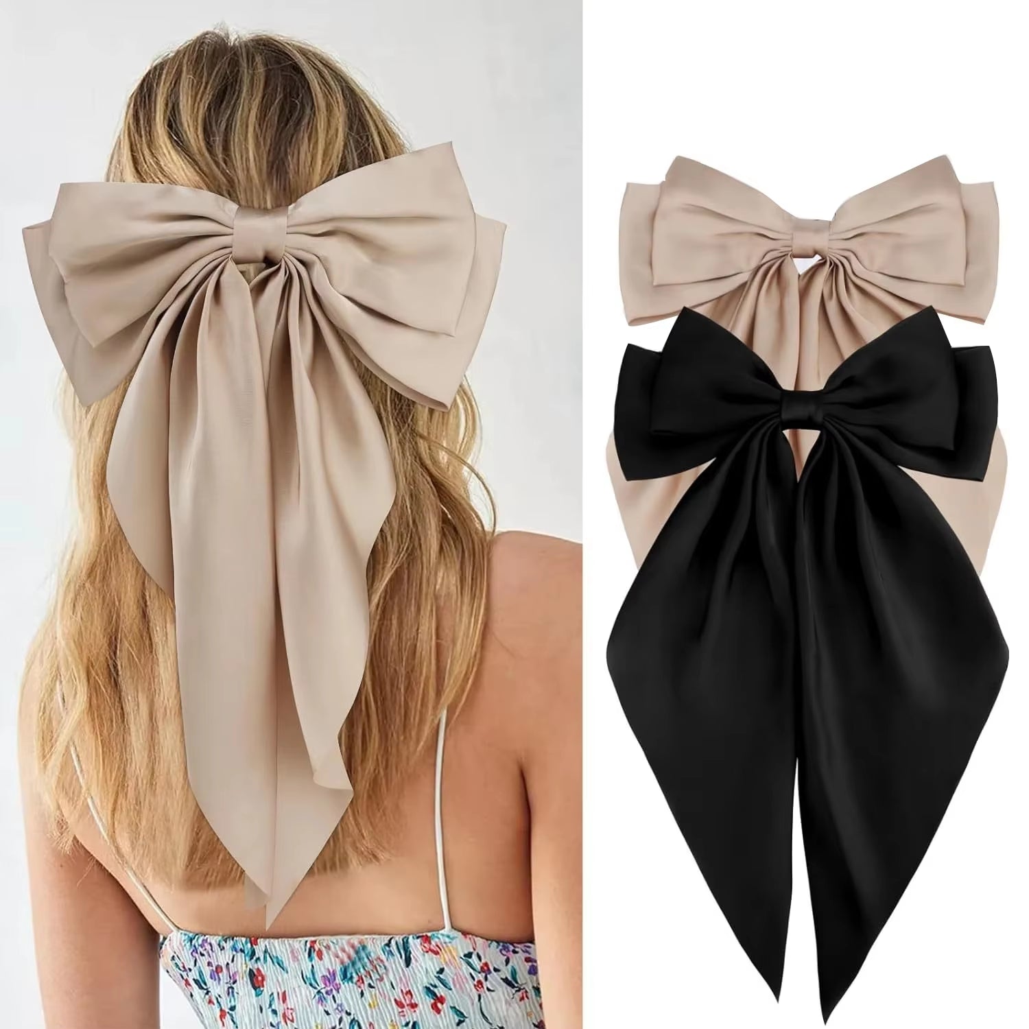 1/2Pcs Elegant Bow Ribbon Hair Clip Women Fashion Solid Bowknot Satin Hairpin Barrettes Girls Ponytail Clip Hair Accessories