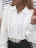 Shirts Elegant Office Ladies White Collared Lace Patchwork Hollow Out Button up Womens Tops and Blouses 2024 Fashion New Blouse