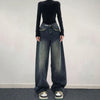 Women'S Harajuku Style Loose Wide Leg Jeans Pants Autumn Winter American Fashion Retro Baggy Straight Loose Denim Trousers