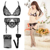 Lace Women Lingerie Set 4 Pcs Sling Open Bra Sexy Wiht Garter Panties Push up Bra Set Erotic Transparent Underwear Net Stockings