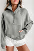 Brown Fleece Lined Zip Up Stand Collar Thumbhole Sleeve Sweatshirt