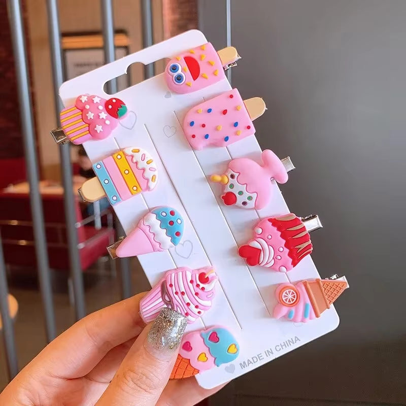 10Pcs/Set New Girls Cute Cartoon Unicorn Hair Clips Kids Lovely Hairpins Ice Cream Headband Barrettes Fashion Hair Accessories