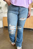 Judy Blue Full Size Distressed Raw Hem Bootcut Jeans