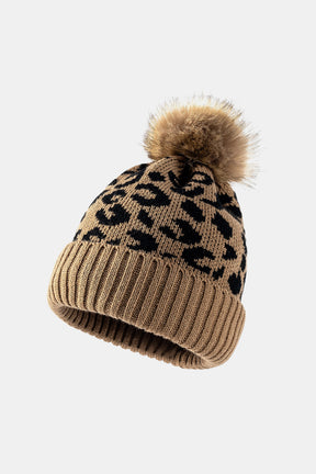 Leopard Pom-Pom Cuffed Beanie