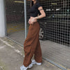 Hippie Y2K Cargo Pants Women Low Waist Sweatpant Drawstring Pockets Baggy Wide Leg Trousers Korean Vintage White Parachute Pants