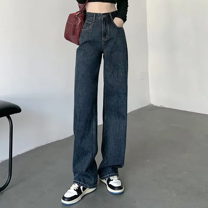 High Waisted Jeans Y2K Fashion Women Clothing Blue Black Straight Leg Denim Pants Trousers Mom Jean Baggy Trousers Tall