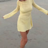 Women Sexy Dress, Solid Color round Neck Long Sleeve Backless Hip Dress, Slim-Fit Summer Short Dress for Bar, Parties, Clubs