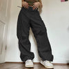 Hippie Y2K Cargo Pants Women Low Waist Sweatpant Drawstring Pockets Baggy Wide Leg Trousers Korean Vintage White Parachute Pants