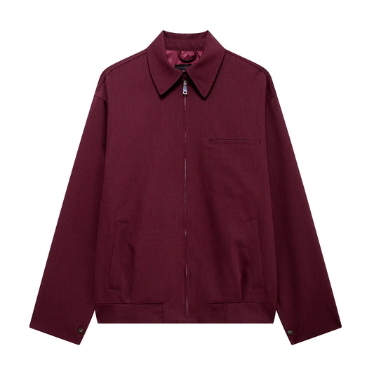 Trafza-Women Vintage Loose Zipper Jacket Lapel Burgundy Color Jacket New 2025 Spring Autumn Fall Fashion Casual Commuter Jacket