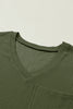 Jungle Green Corded V Neck Chest Pocket Loose T-shirt