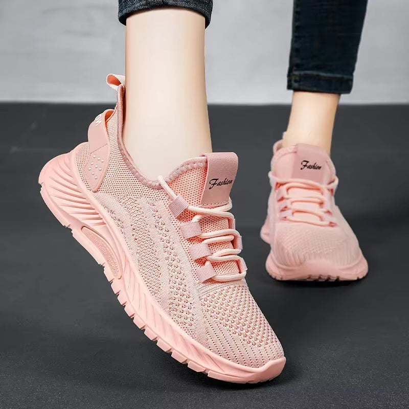 Designer Women Casual Sneakers Sports Shoes Fashion Brand Lace up Loafers Female Knitted Mesh Breathable Shoes for Women