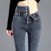 Thermal Winter Thick Fleece High-Waist Warm Skinny Jeans Thick Women Stretch Button Pencil Pants Mom Casual Velvet Jeans