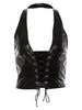 Y2K Crop Top Women Summer Black Leather Banadage Hollow Punk Style Tank Tops Vest Fashion Backless Club Party Wear