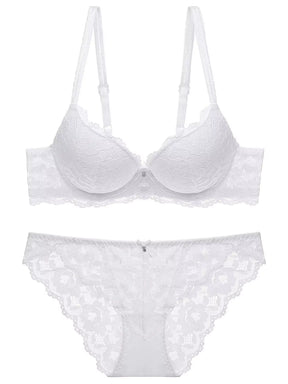 1 Set Elegant Lace Embroidery & Breathable Fabric Lingerie Set: Push-Up Bra, Drop Waist Sheer Panty - Ultimate Valentine'S Day