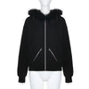 Women'S Casual Fur Collar Zip up Hoodies, Chic Streetwear, Aesthetic Pockets Cardigans, Vintage Fashion