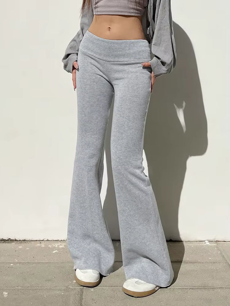 Gray Slim Low Waist Casual Sweatpants for Women Black Solid Simple Basic Flared Pants Sports Jogging Trousers