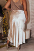 Beige Satin Split Ruffled High Waist Plus Size Skirt