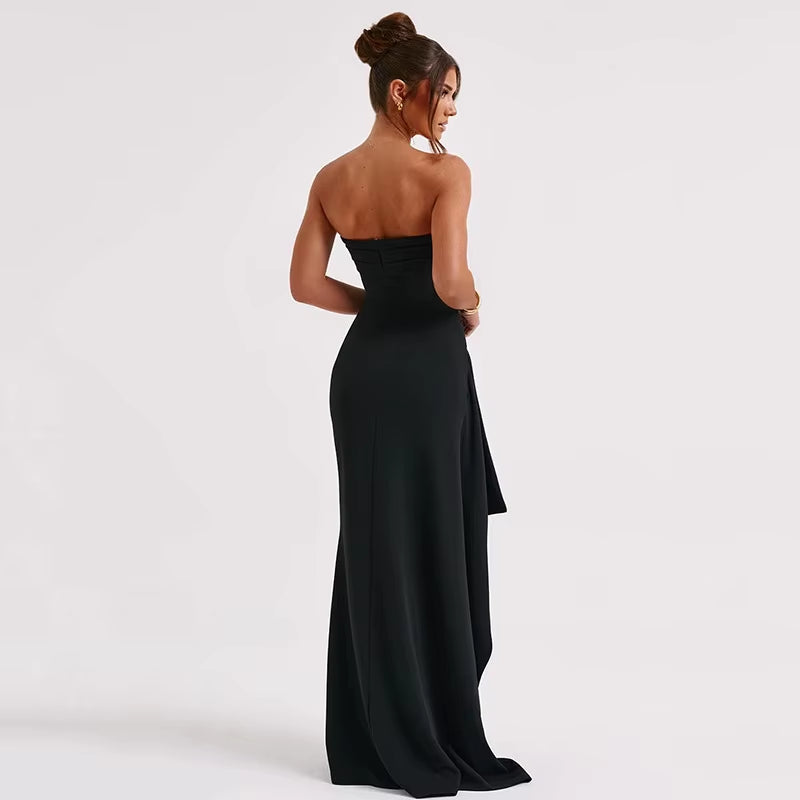 Black Off-Shoulder Strapless Backless High Split Maxi Dress for Women Sleeveless Bodycon Club Party Evening Long Dress Clothes