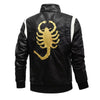 Autumn Winter Bomber Leather Jacket Men Scorpion Embroidery Hooded Jacket PU Leather Motorcycle Mens Ryan Gosling Drive Jacket