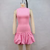 Summer New Product Fashionable Solid Color Sexy Back Hollow Out Slimming Splicing Folded Dress for Women