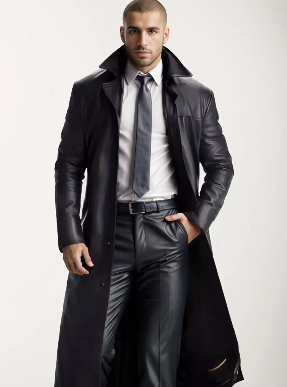 Autumn New Men'S Fashionable Solid Color Leather Jacket Extended Men'S Leather Jacket