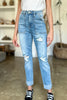 Judy Blue Full Size Distressed Straight Jeans with Patch Pockets