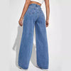 Women'S New Dark Blue Wide Leg Straight Jeans Slimming All-Match