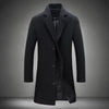 2024 Autumn Winter New Wool Men Long Cotton Coat Blend Pure Color Casual Business Fashion Slim Windbreaker Jacket Men Clothing