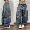 Y2K New Fashion Vintage Leopard Jeans Street Popular Hip Hop Leisure Heavy Industry Baggy Wild High Waist Wide Leg Pants Tide