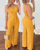 2023 Summer Woman Long Jumpsuits Elegant Sexy V-Neck Shirred Cami Top & High Waist Pants Set New Fashion Casual One Pieces