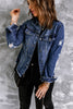 Sky Blue Lapel Distressed Raw Hem Buttons Denim Jacket