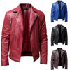 Men PU Leather Jacket Solid Color Casual Slim-Fit Zipper Long Sleeve Turn-Down Collar Motorcycle Leather Jacketcoat Men Clothing