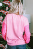 Pink Sequin Patchwork Long Sleeve Pullover Top