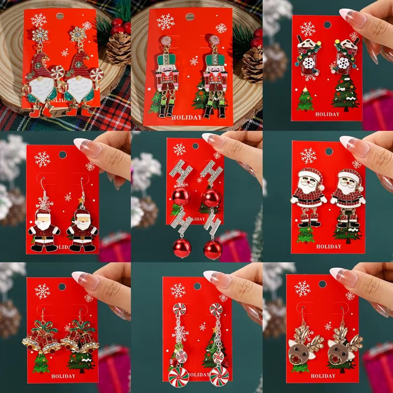 2024 New Fashion Christmas Collection Earrings Elk Shining Rhinestone Earrings Women'S New Year Charm Temperament Jewelry